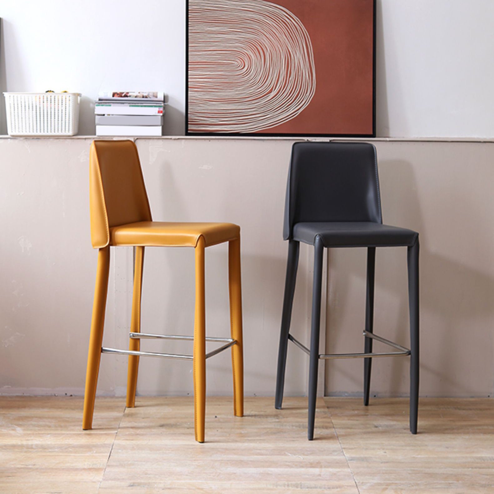 Modern Bar Stool Leathe Backrest Counter Stool for Living Room