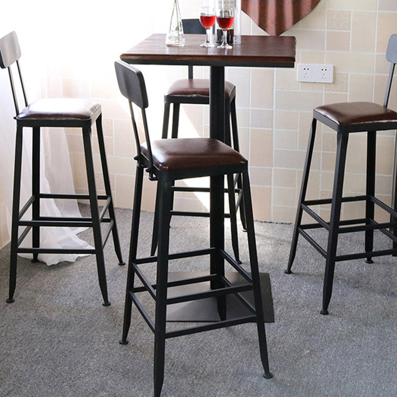 Industrial Faux Leather Dining Stool Low Back Bar Stool with Cushion