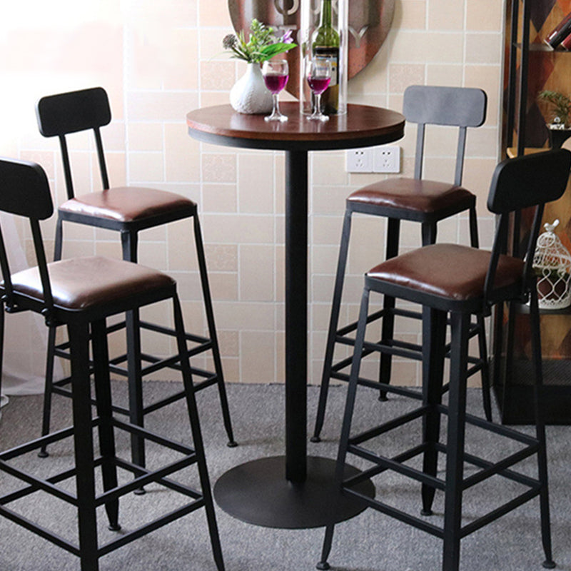 Industrial Faux Leather Dining Stool Low Back Bar Stool with Cushion