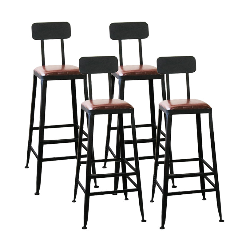 Industrial Faux Leather Dining Stool Low Back Bar Stool with Cushion
