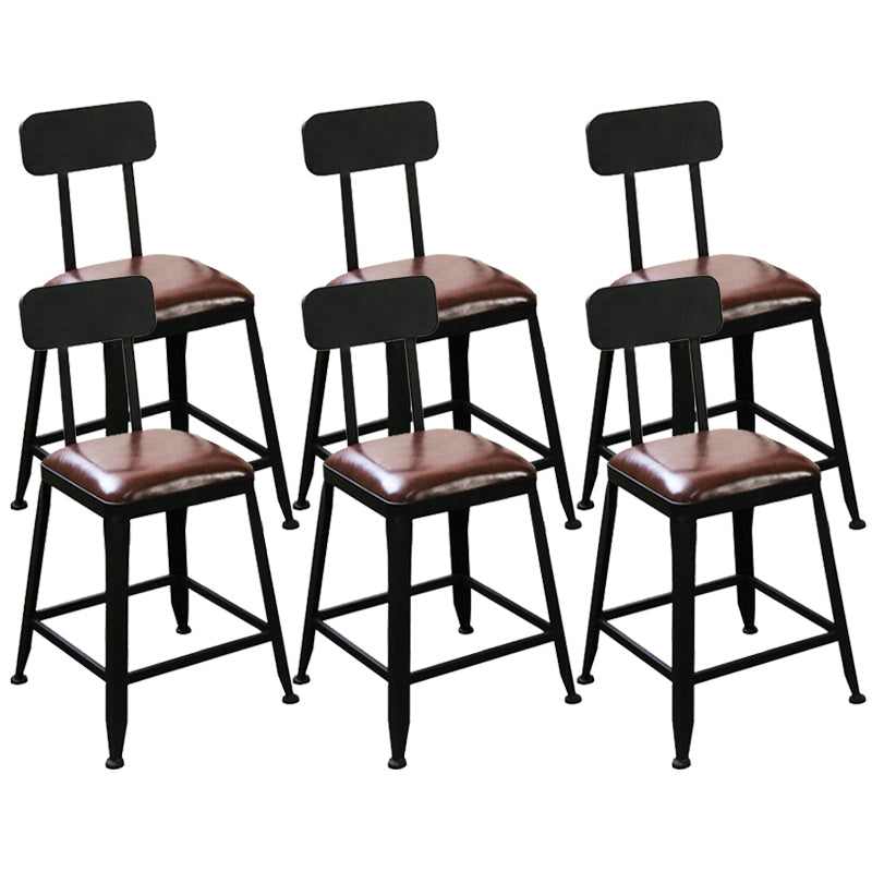 Industrial Faux Leather Dining Stool Low Back Bar Stool with Cushion