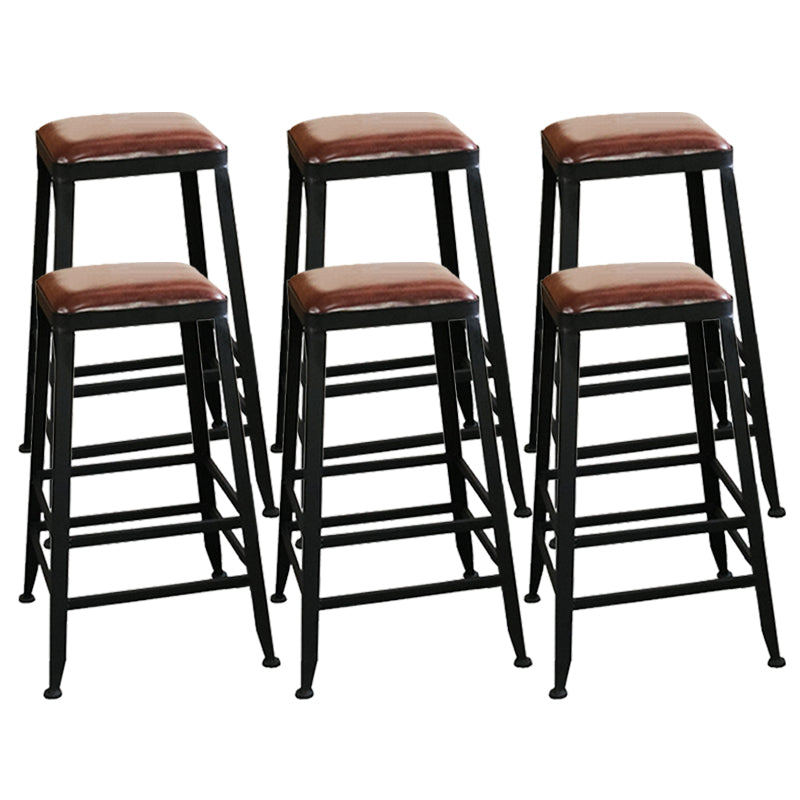 Industrial Faux Leather Dining Stool Low Back Bar Stool with Cushion