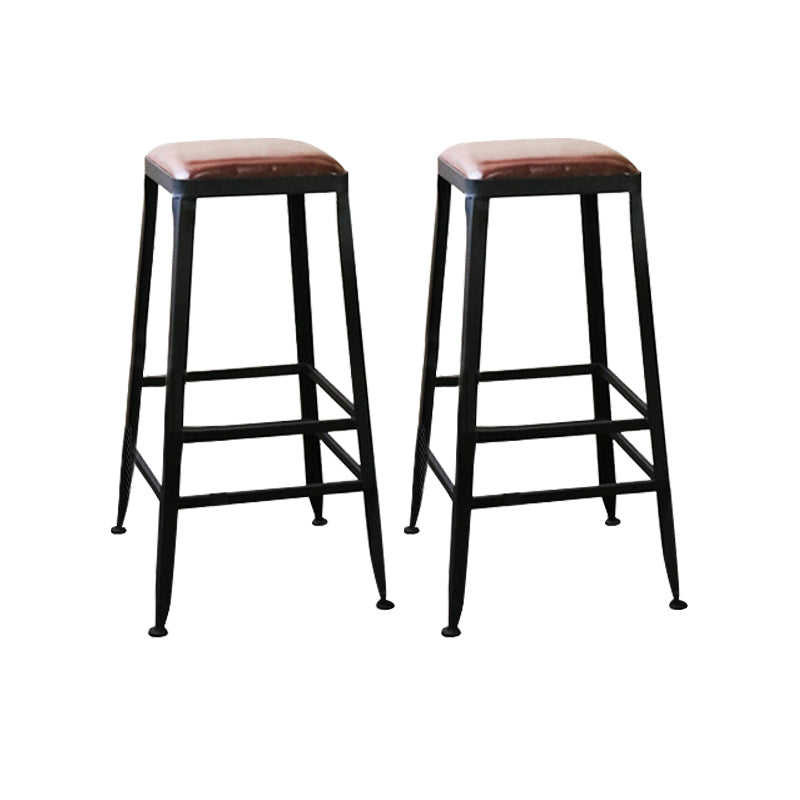 Industrial Faux Leather Dining Stool Low Back Bar Stool with Cushion
