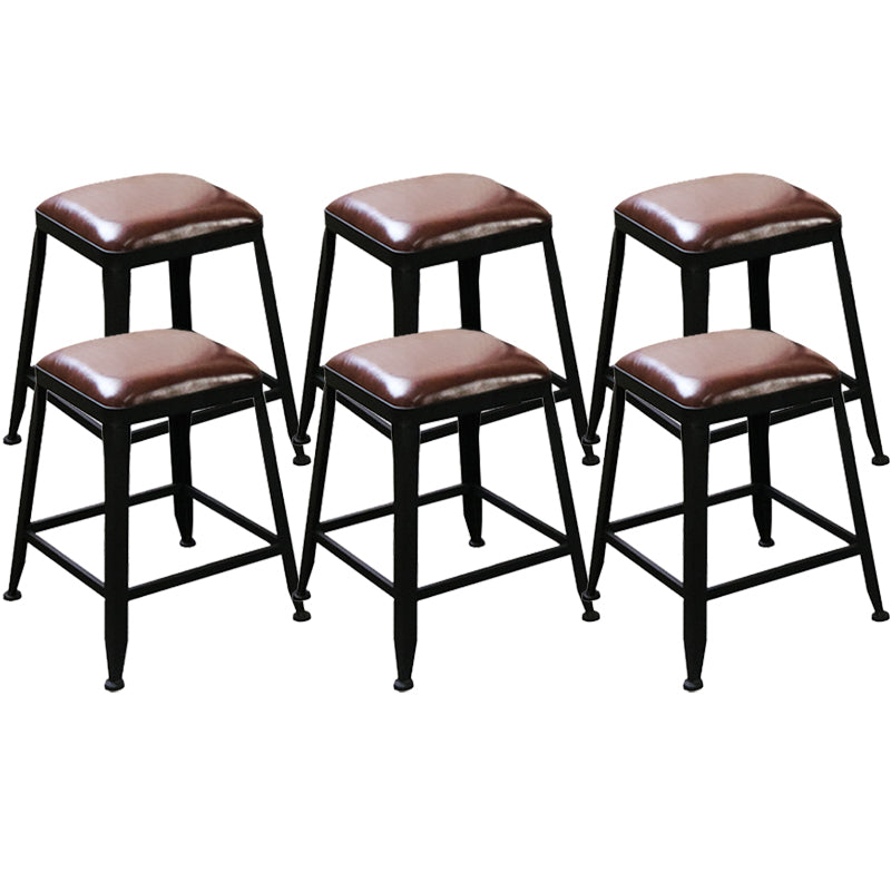 Industrial Faux Leather Dining Stool Low Back Bar Stool with Cushion