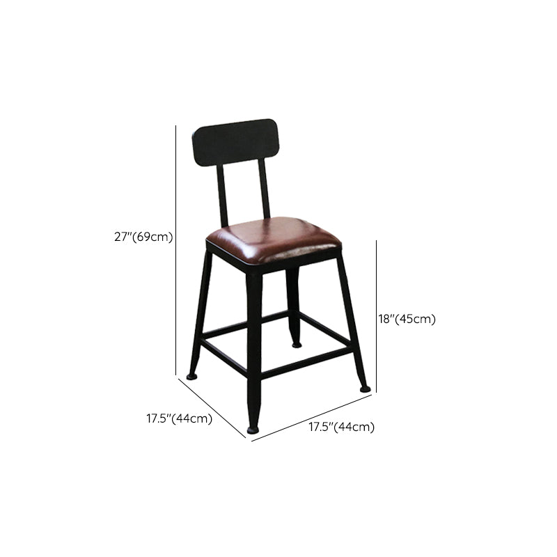 Industrial Faux Leather Dining Stool Low Back Bar Stool with Cushion