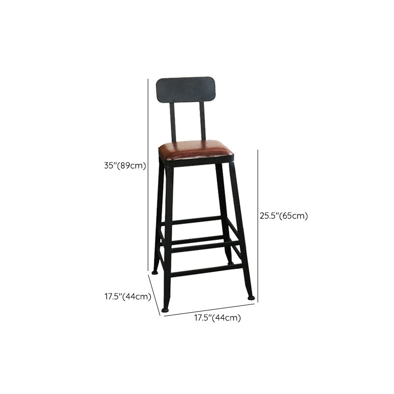 Industrial Faux Leather Dining Stool Low Back Bar Stool with Cushion