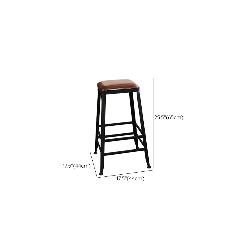 Industrial Faux Leather Dining Stool Low Back Bar Stool with Cushion