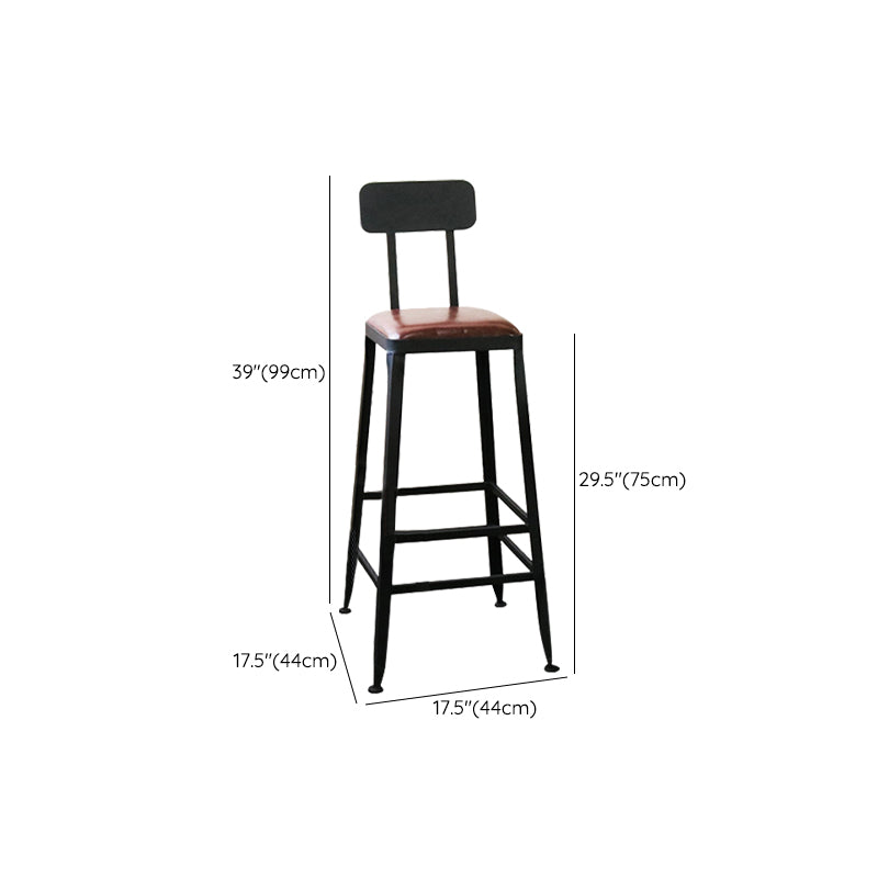 Industrial Faux Leather Dining Stool Low Back Bar Stool with Cushion