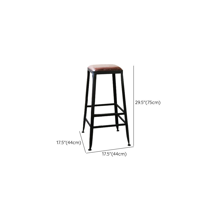 Industrial Faux Leather Dining Stool Low Back Bar Stool with Cushion