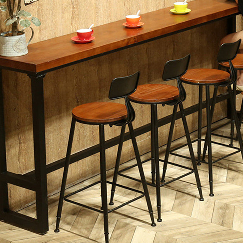 Industrial Dining Stools Low Back Bar Stools with Black Metal Base