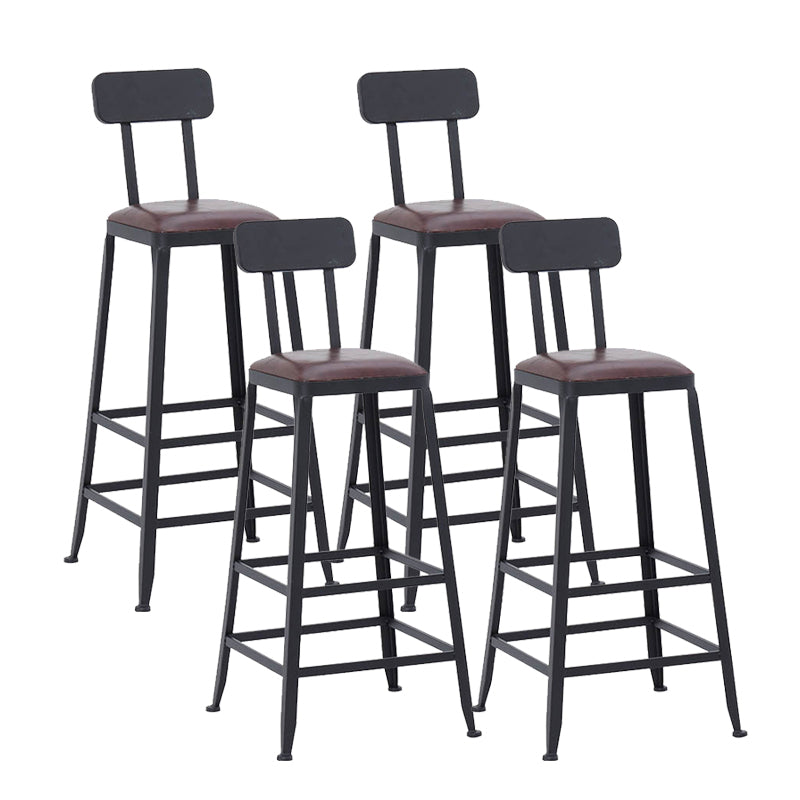 Industrial Dining Stools Low Back Bar Stools with Black Metal Base