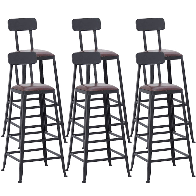 Industrial Dining Stools Low Back Bar Stools with Black Metal Base