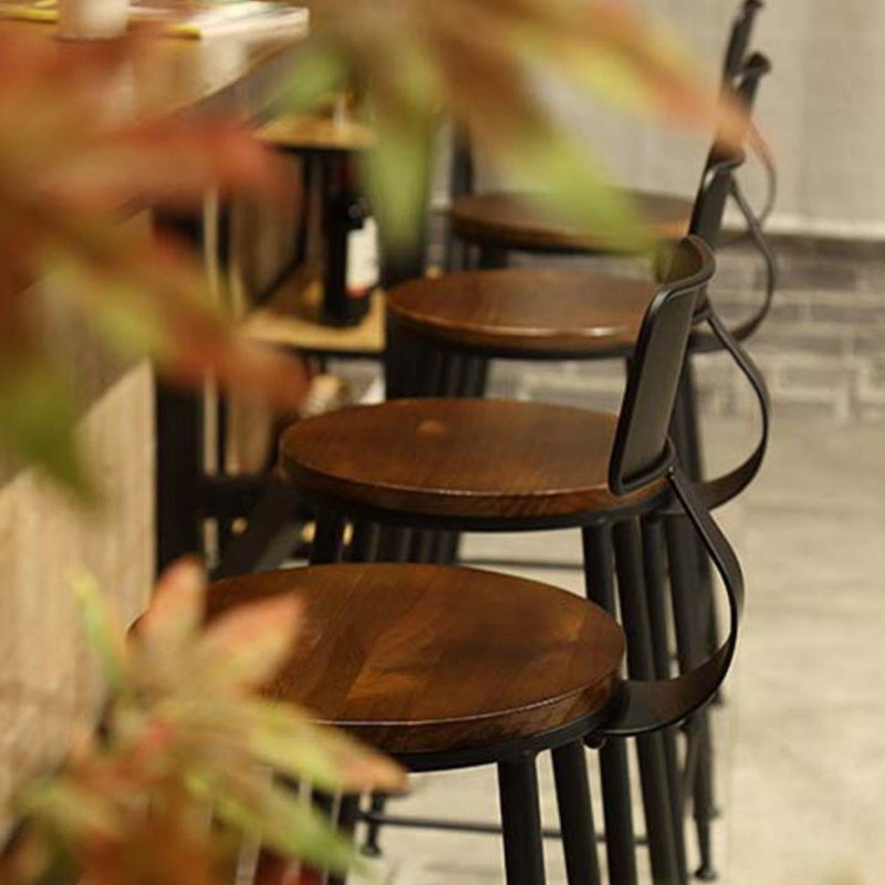 Industrial Dining Stools Low Back Bar Stools with Black Metal Base
