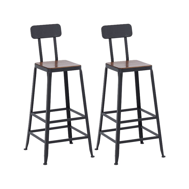 Industrial Dining Stools Low Back Bar Stools with Black Metal Base