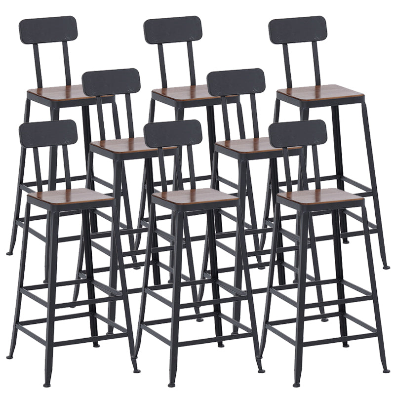 Industrial Dining Stools Low Back Bar Stools with Black Metal Base