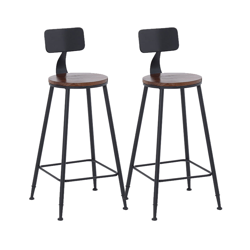 Industrial Dining Stools Low Back Bar Stools with Black Metal Base
