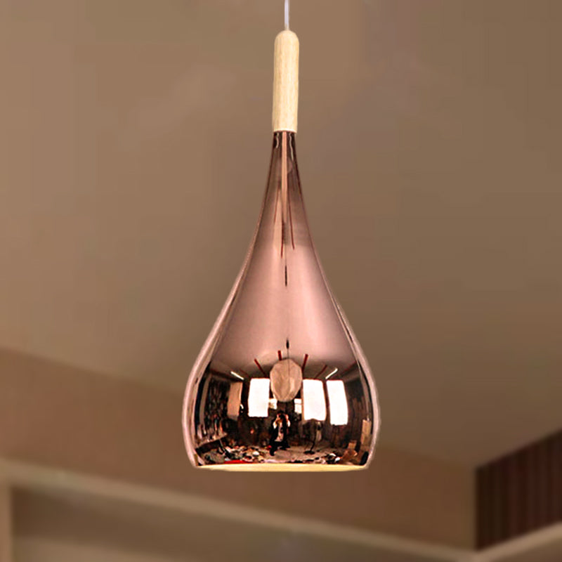 1 Bulb Teardrop Shade Hanging Light Fixture Contemporary Chrome/Rose Gold Metal Pendant Ceiling Light for Kitchen