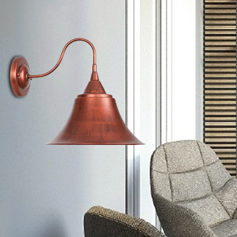 Metal Black/Rust Sconce Light Cone Shade 1-Light Industrial Wall Mounted Lighting with Gooseneck