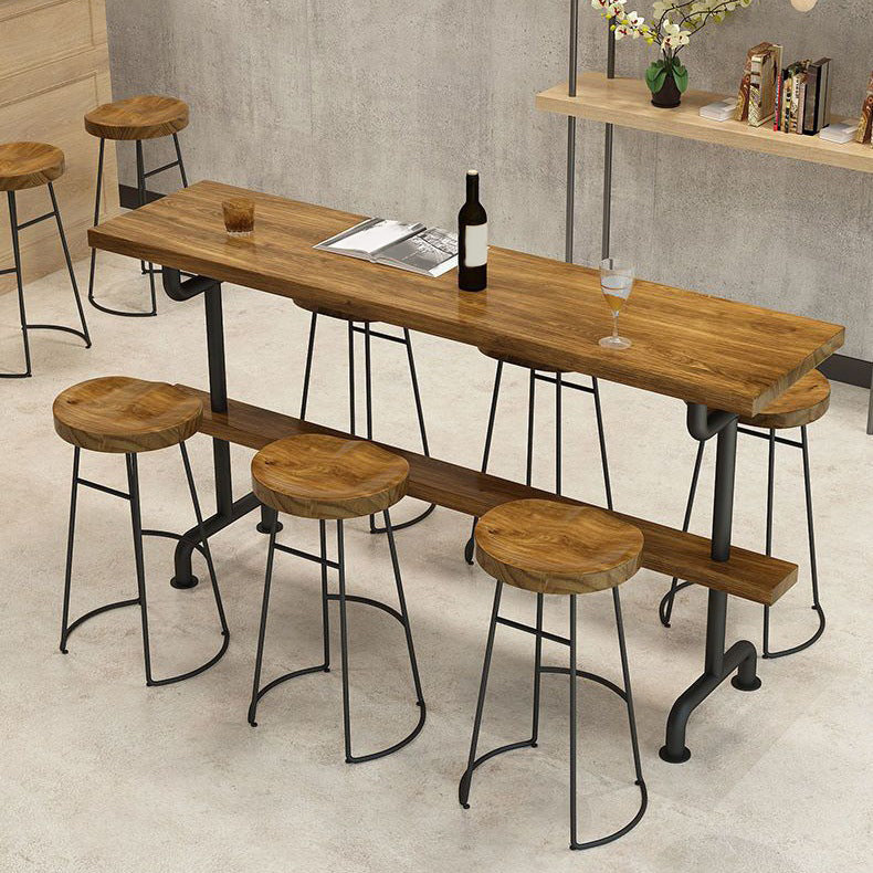 Armless Solid Wood Dining Stool Contemporary Bar Stool with Footrest