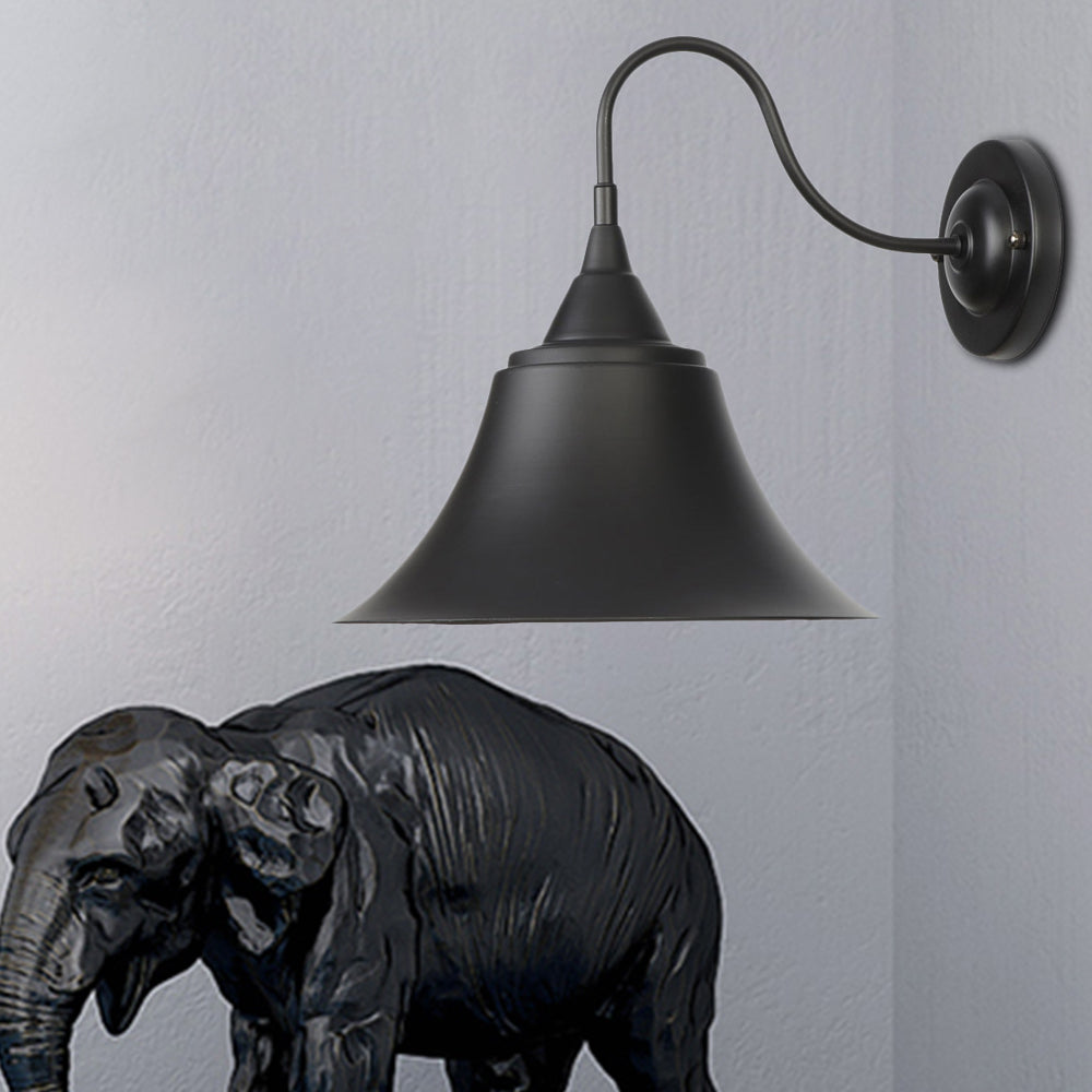 Metal Black/Rust Sconce Light Cone Shade 1-Light Industrial Wall Mounted Lighting with Gooseneck