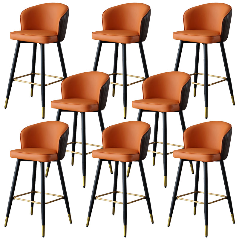 Glam Style Bar Stool Leather Backrest Bar Stools for Dining Room with Metal Legs