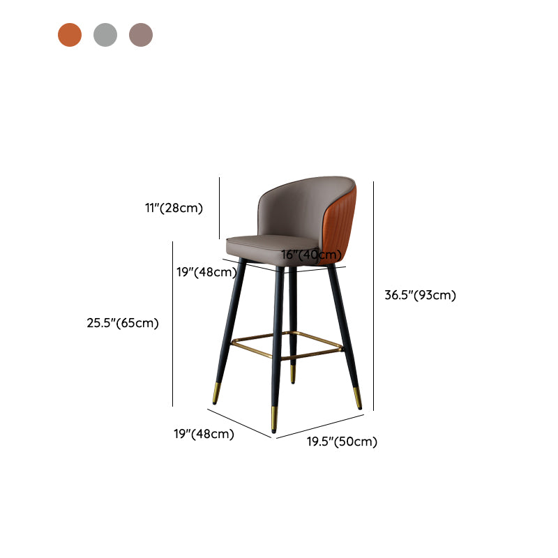 Glam Style Bar Stool Leather Backrest Bar Stools for Dining Room with Metal Legs