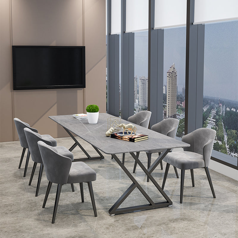 Rectangular Shaped Office Conference Table Stone Writing Desk in Grey