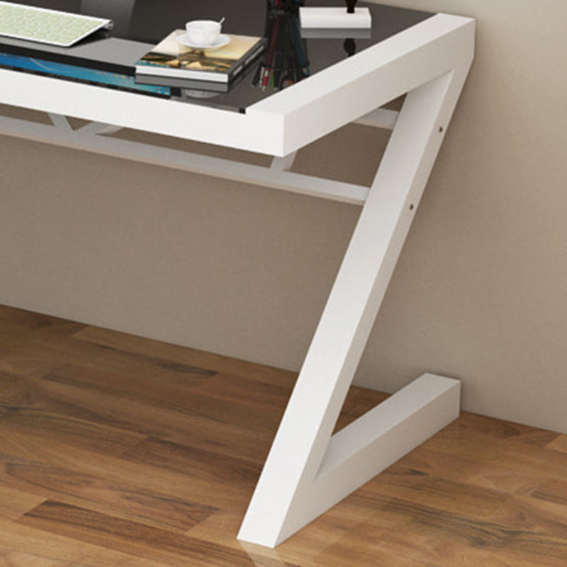 Contemporary Office Desk Glass Top Antique Finish Computer Desk
