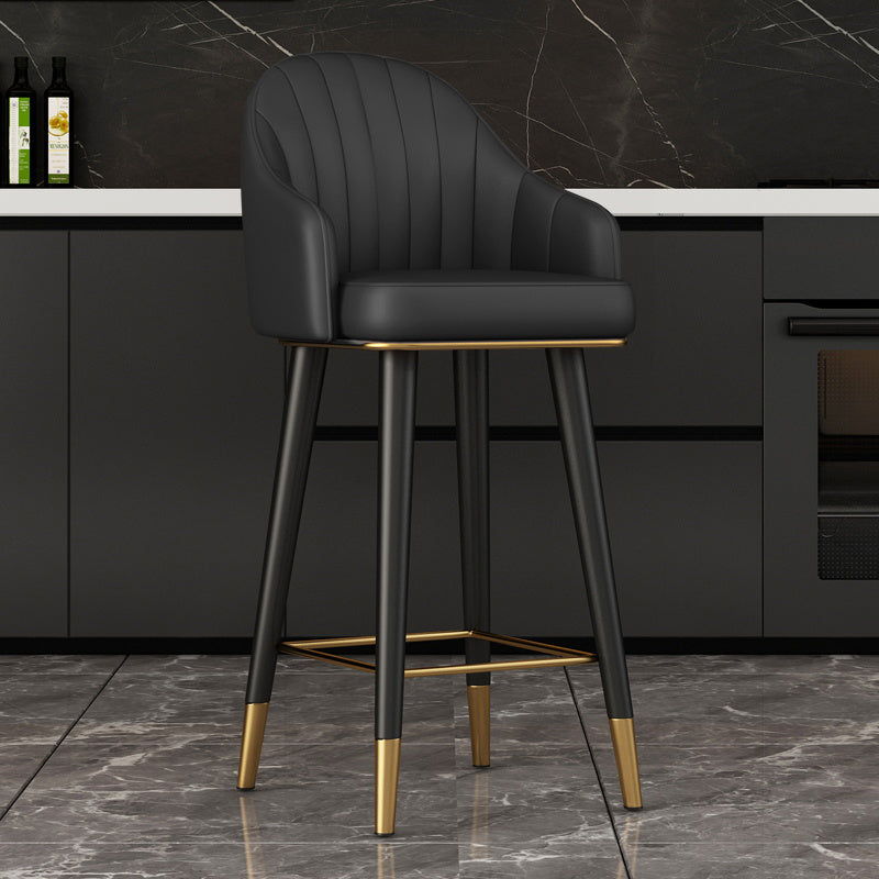 Glam Backrest Bar Stool Leather Counter Stool with Metal Legs
