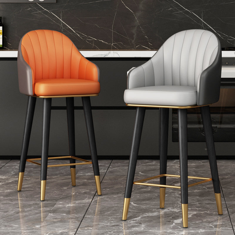 Glam Backrest Bar Stool Leather Counter Stool with Metal Legs