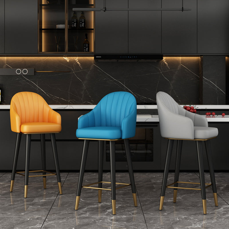 Glam Backrest Bar Stool Leather Counter Stool with Metal Legs