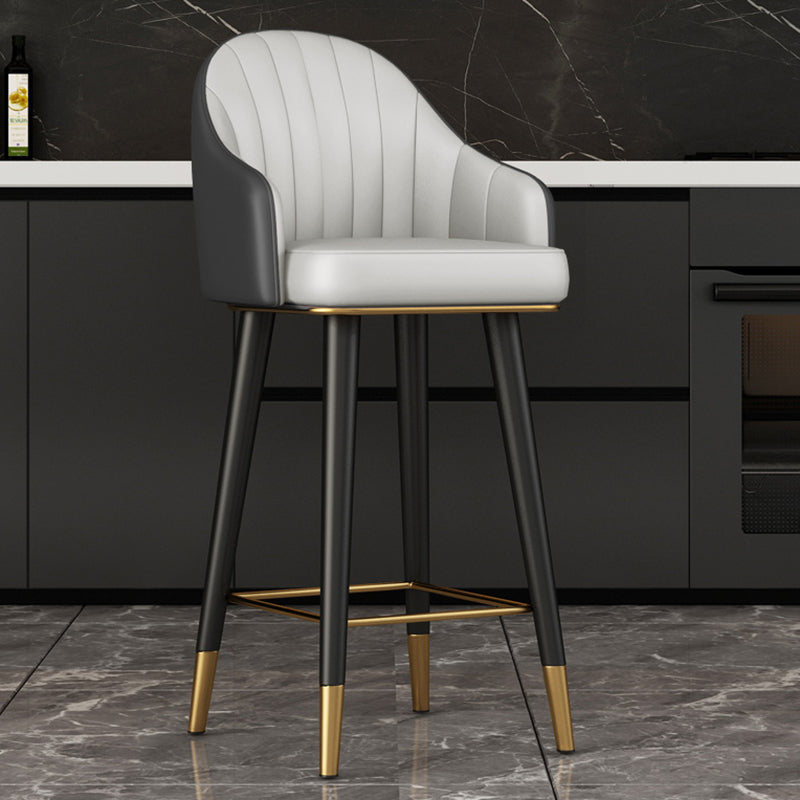 Glam Backrest Bar Stool Leather Counter Stool with Metal Legs
