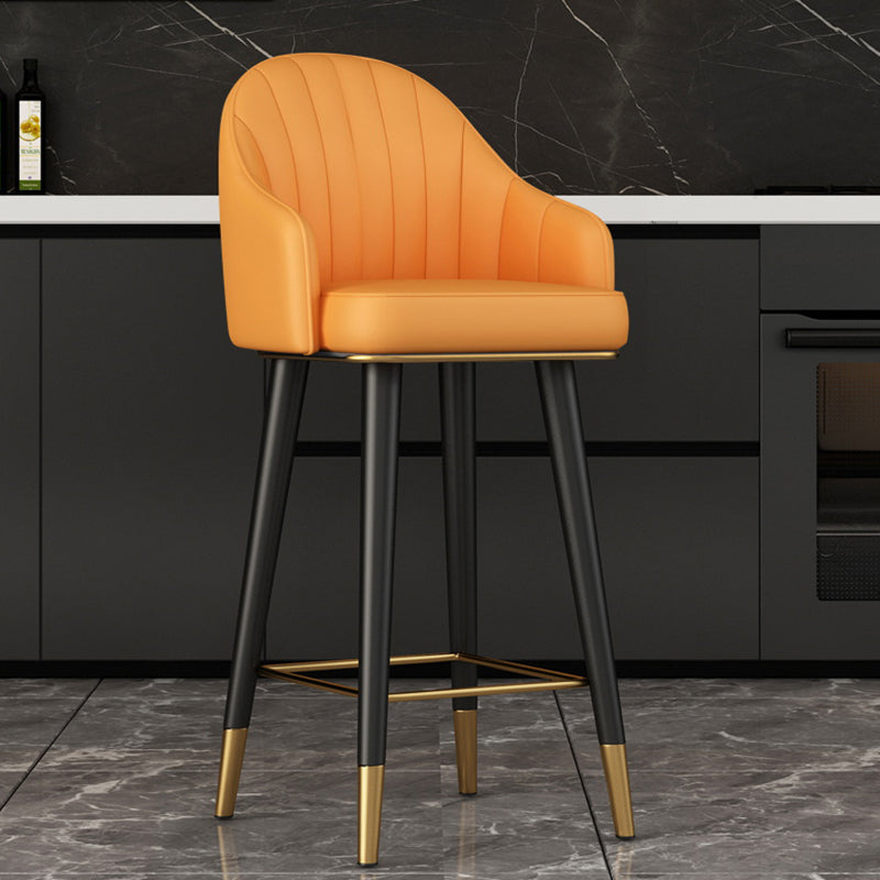 Glam Backrest Bar Stool Leather Counter Stool with Metal Legs