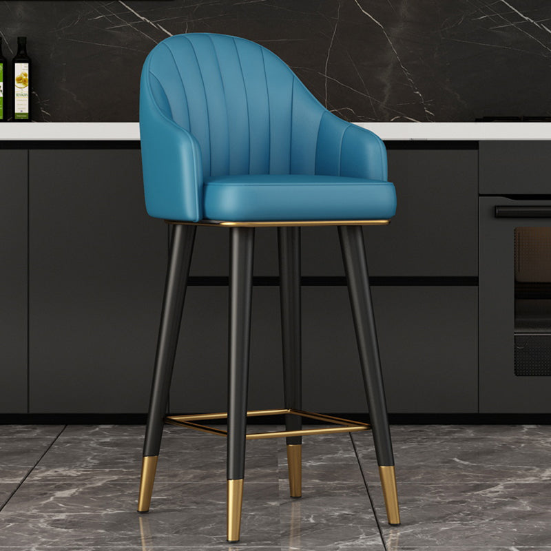 Glam Backrest Bar Stool Leather Counter Stool with Metal Legs