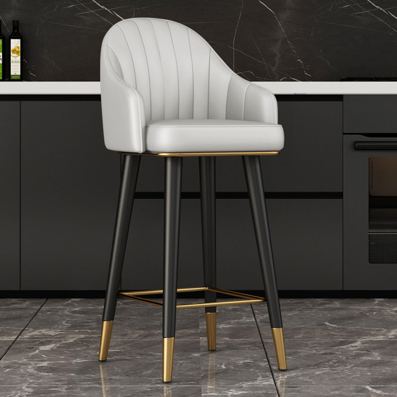 Glam Backrest Bar Stool Leather Counter Stool with Metal Legs