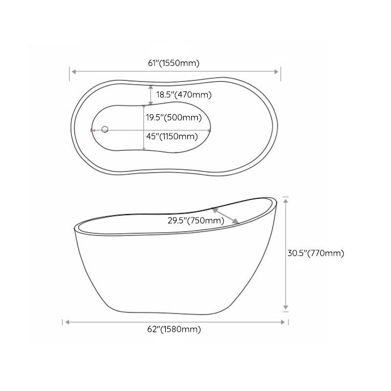 Modern Style Freestanding Soaking Bathtub Single Slipper Acrylic Bathtub for Bathroom