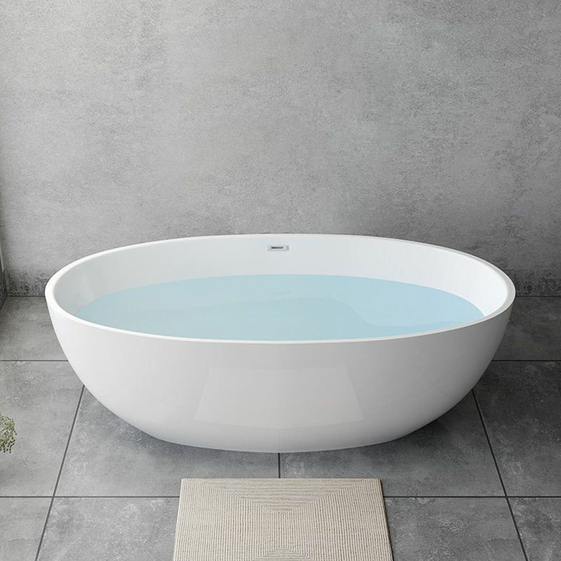 Modern Soaking Freestanding Bath Tub Acrylic Oval Bathtub with Overflow Trim