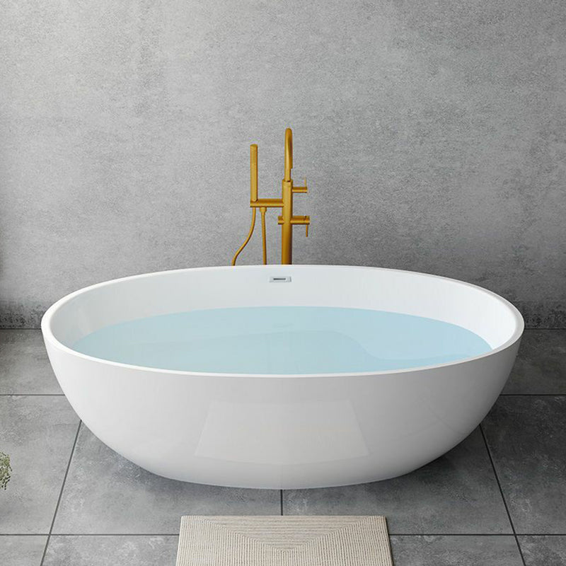 Modern Soaking Freestanding Bath Tub Acrylic Oval Bathtub with Overflow Trim
