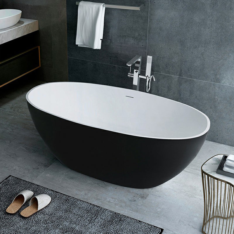 Modern Soaking Freestanding Bath Tub Stone Oval Bathtub with Overflow Trim