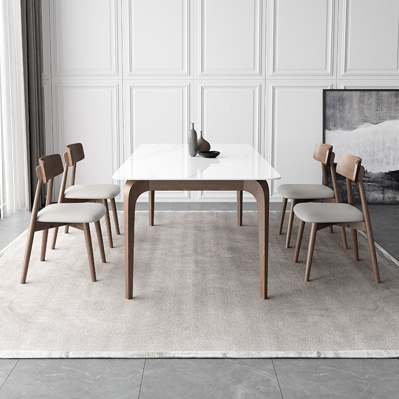 Mid-Century Dinette Table Rectangle Stone Dining Table in White
