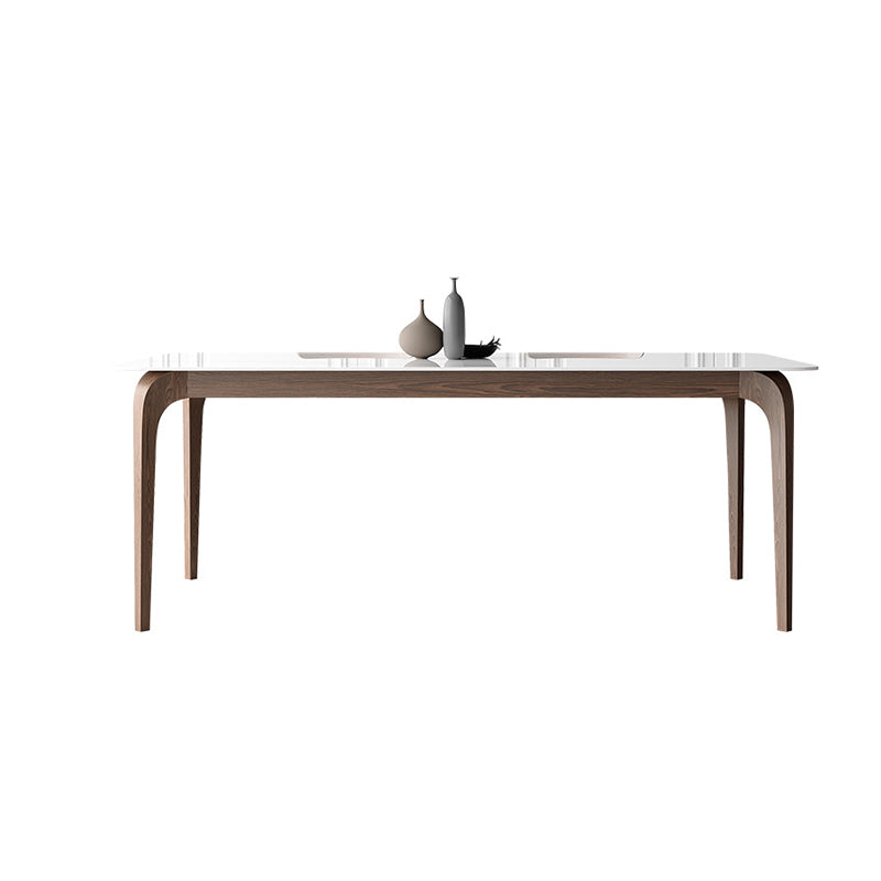 Mid-Century Dinette Table Rectangle Stone Dining Table in White