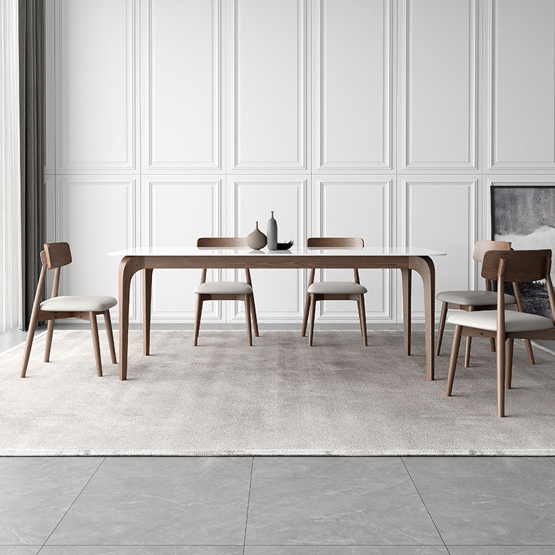 Mid-Century Dinette Table Rectangle Stone Dining Table in White
