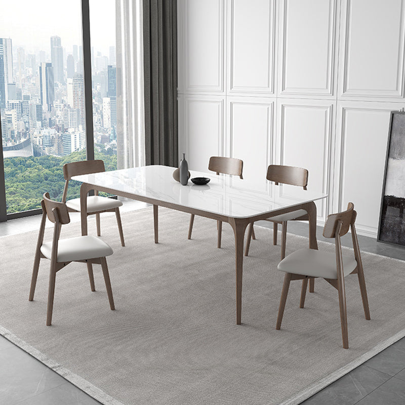 Mid-Century Dinette Table Rectangle Stone Dining Table in White