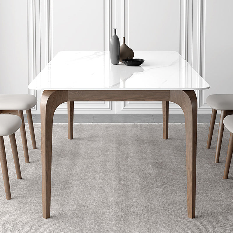 Mid-Century Dinette Table Rectangle Stone Dining Table in White