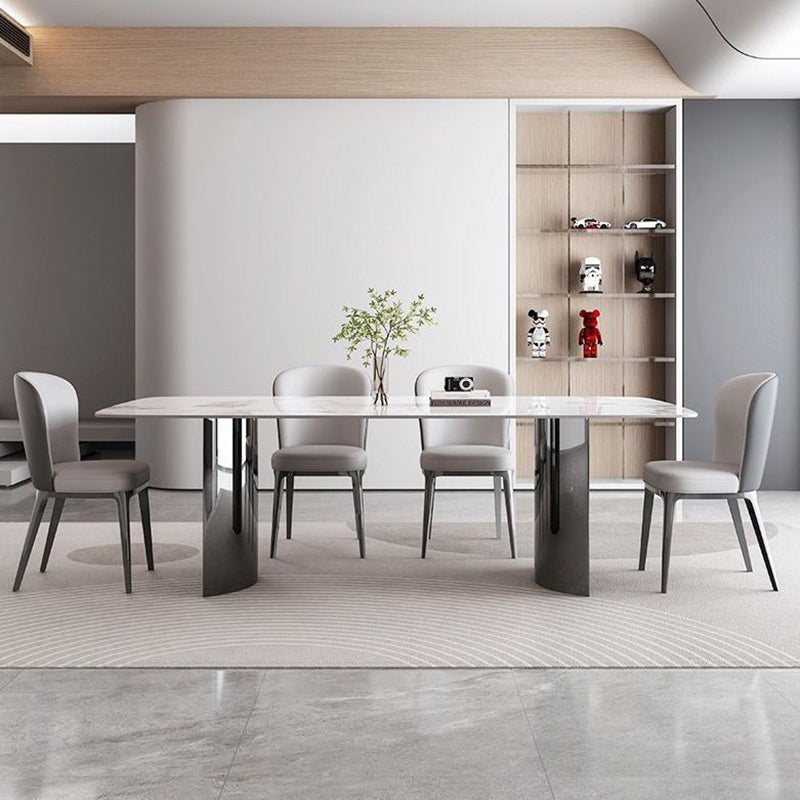 Contemporary Furniture Rectangle Stone Dining Room Table in White