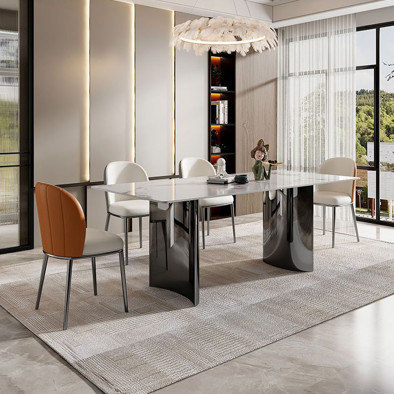 Contemporary Furniture Rectangle Stone Dining Room Table in White