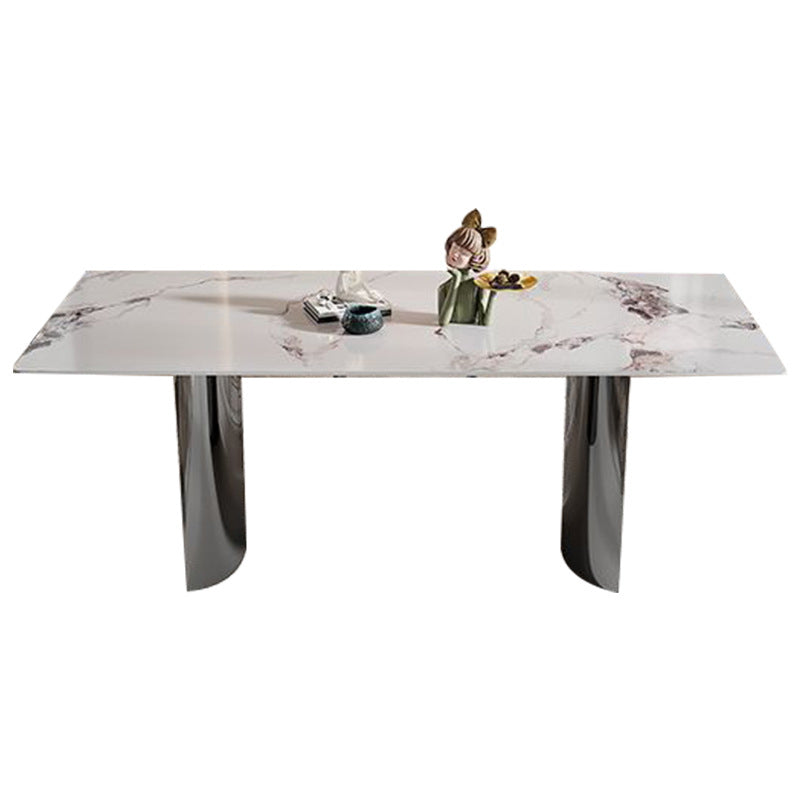Contemporary Furniture Rectangle Stone Dining Room Table in White