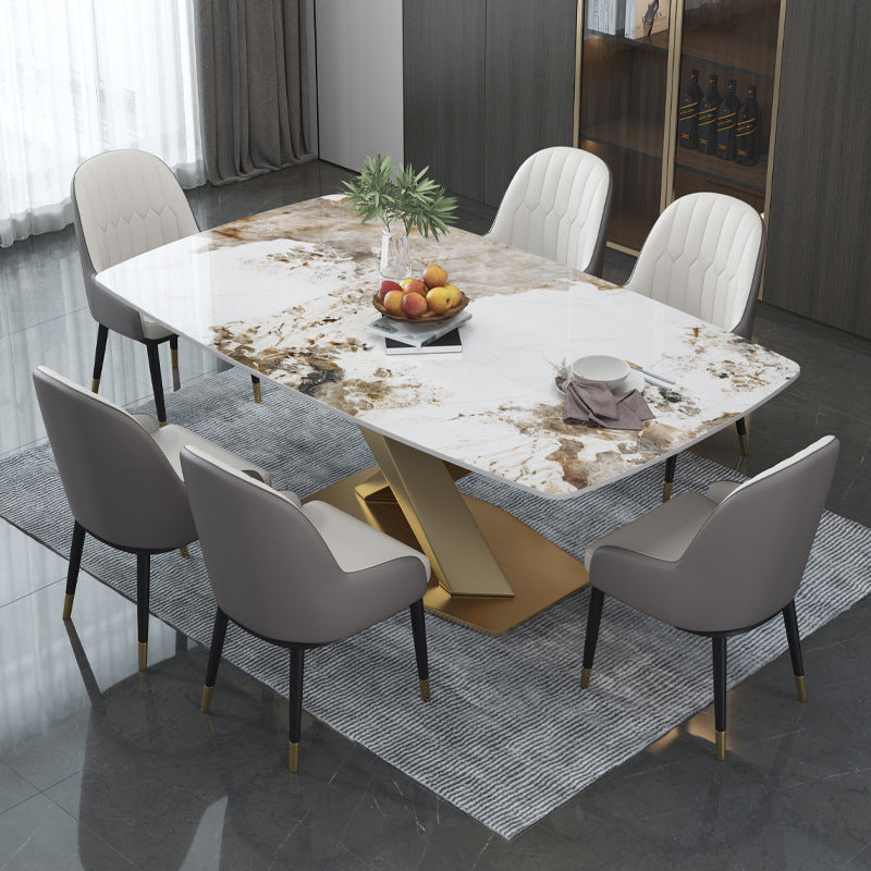 Glam Style Dinette Table Rectangle Stone Dining Room Table for Kitchen
