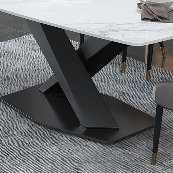 Glam Style Dinette Table Rectangle Stone Dining Room Table for Kitchen
