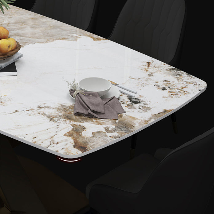 Glam Style Dinette Table Rectangle Stone Dining Room Table for Kitchen
